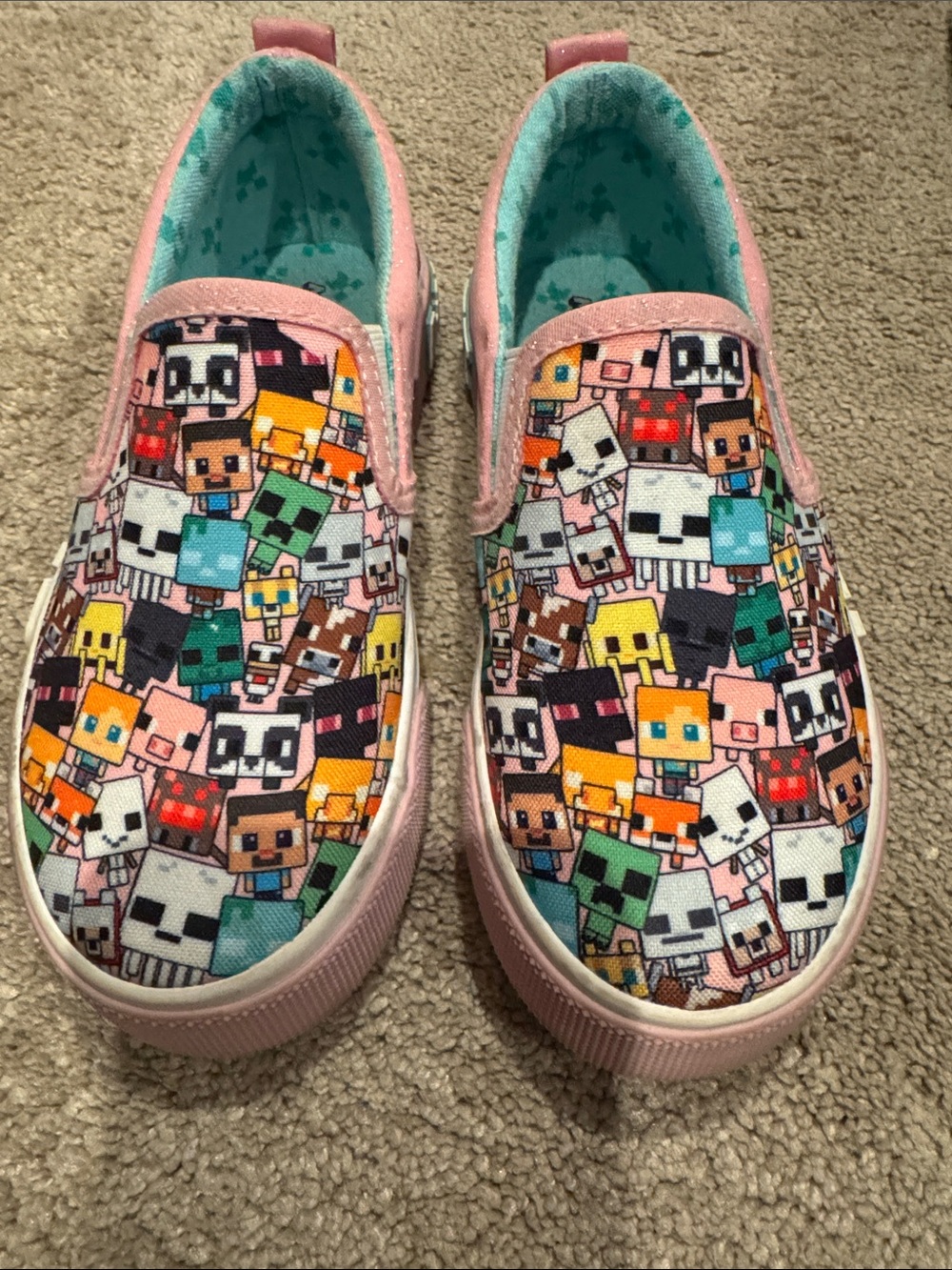Minecraft Pink Slip-On Kids Sneakers with Colorful  Print kids size 13